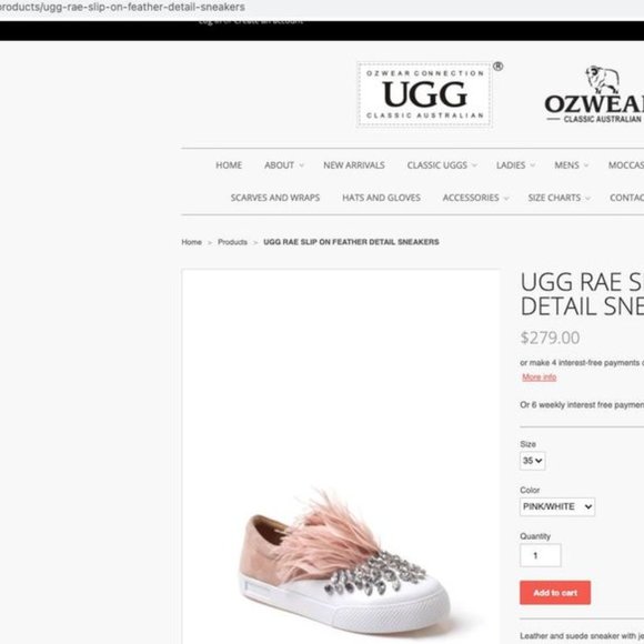 OZWEAR UGG RAE FEATHER SLIP-ON PINK & WHITE - Picture 12 of 14